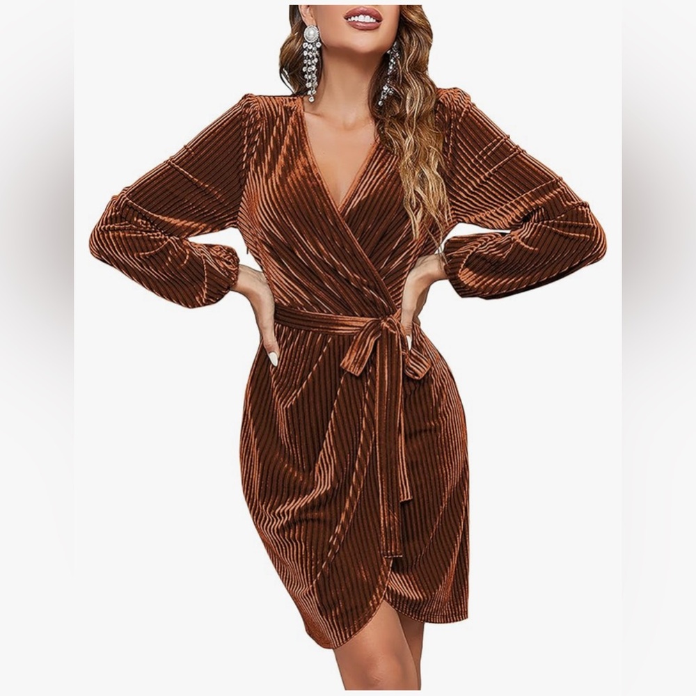 Gorgeous Copper Colored wrap dress in EUC. 
Label states XL? see measurements